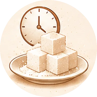 Plate of sugar cubes with a clock