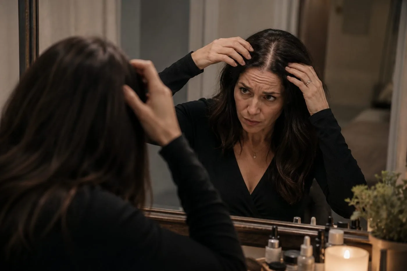 That evening, in front of the mirror, she did what she always did: flipped her hair
