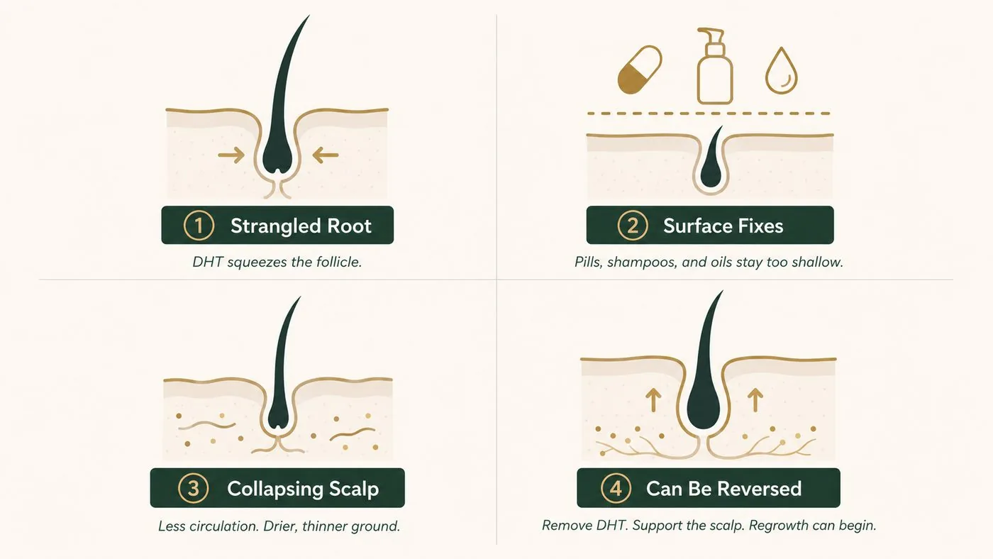 Strangled Root, Surface Fixes, Collapsing Scalp, Can Be Reversed