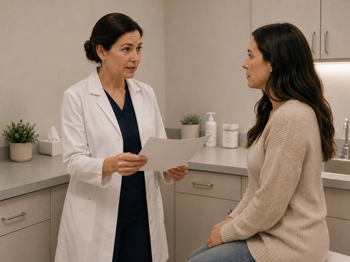 Kayla in the exam room with her doctor
