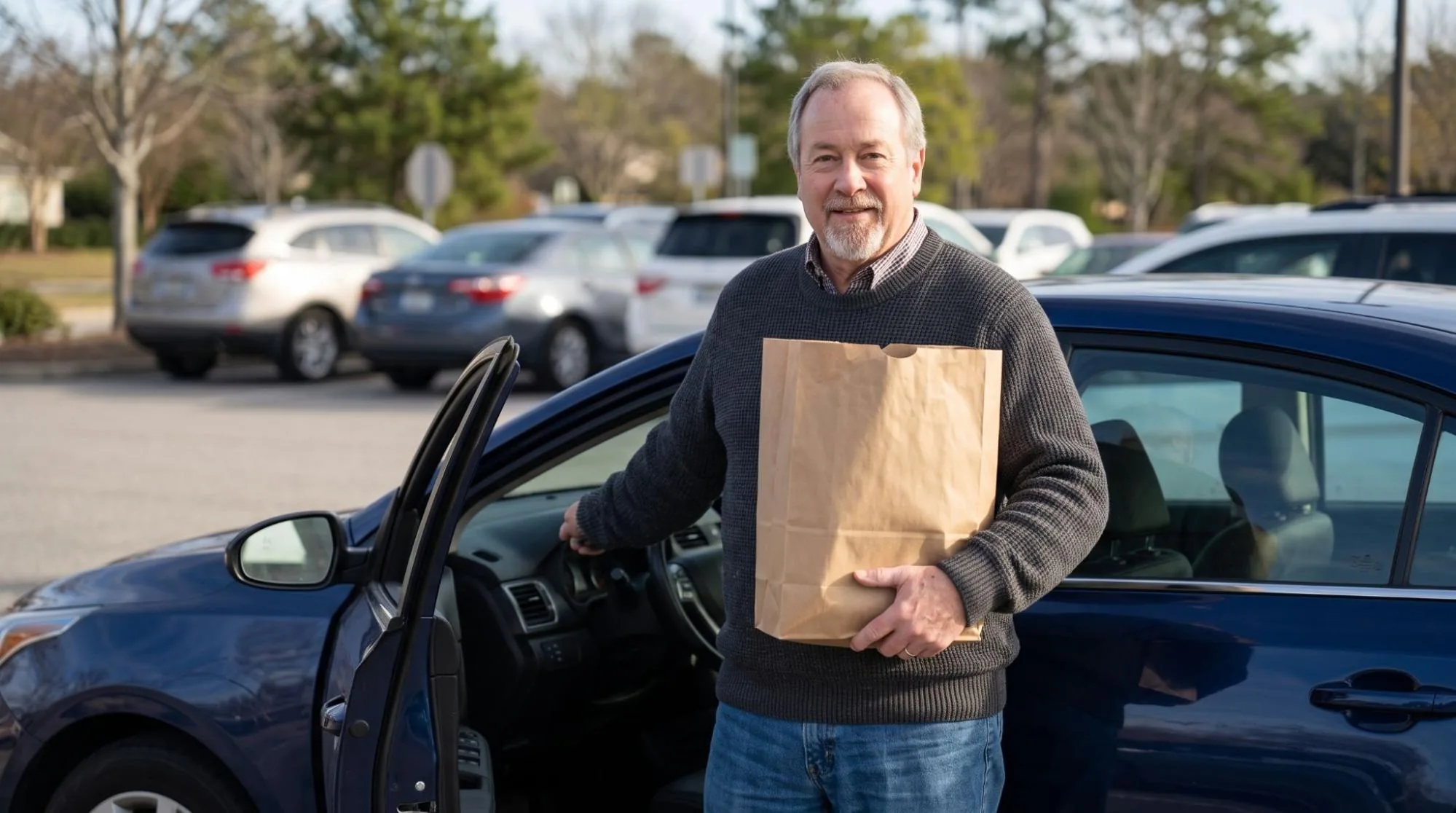 Robert M., MemoFlow customer Robert M. smiling after driving to the grocery store on his own again